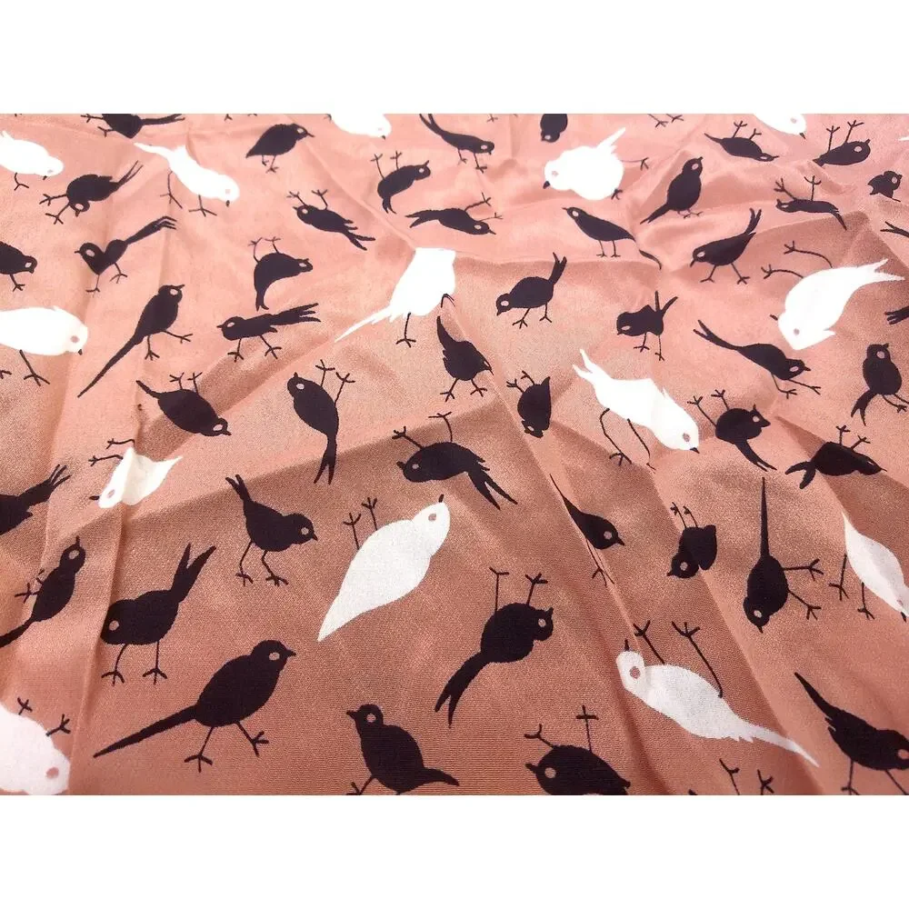 Vintage Whimsical Songbird Chickadee Fabric Remnant 2.3 Yards